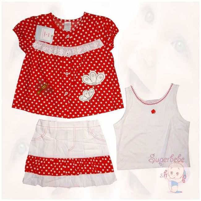 Costumas cu fustita si bluzita rosie cu bulinute - 9431