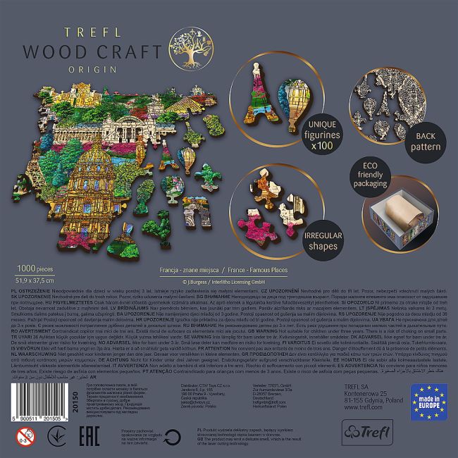 PUZZLE TREFL DIN LEMN 1000 PIESE OBIECTIVE TURISTICE FAIMOASE DIN FRANTA VIV20150