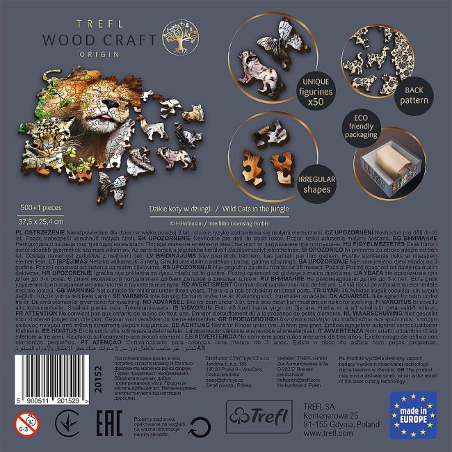 PUZZLE TREFL DIN LEMN 500+1 PIESE FELINELE DIN JUNGLA VIV20152
