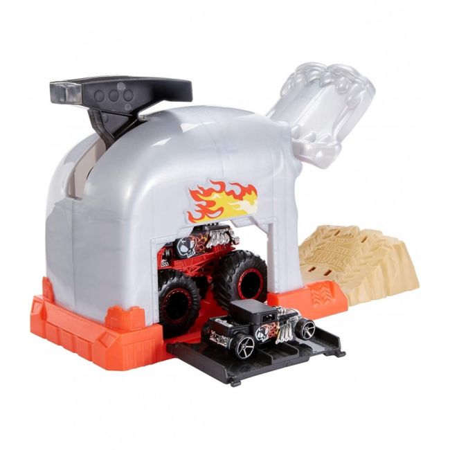 HOT WHEELS LANSATOR MONSTER TRUCK CRANIUL CU DOUA MASINUTE VIVMTGKY01_GKY02
