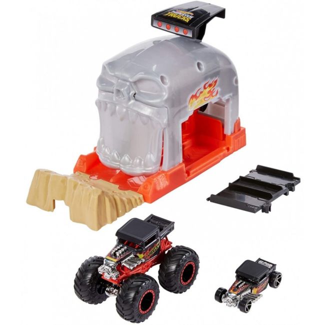 HOT WHEELS LANSATOR MONSTER TRUCK CRANIUL CU DOUA MASINUTE VIVMTGKY01_GKY02