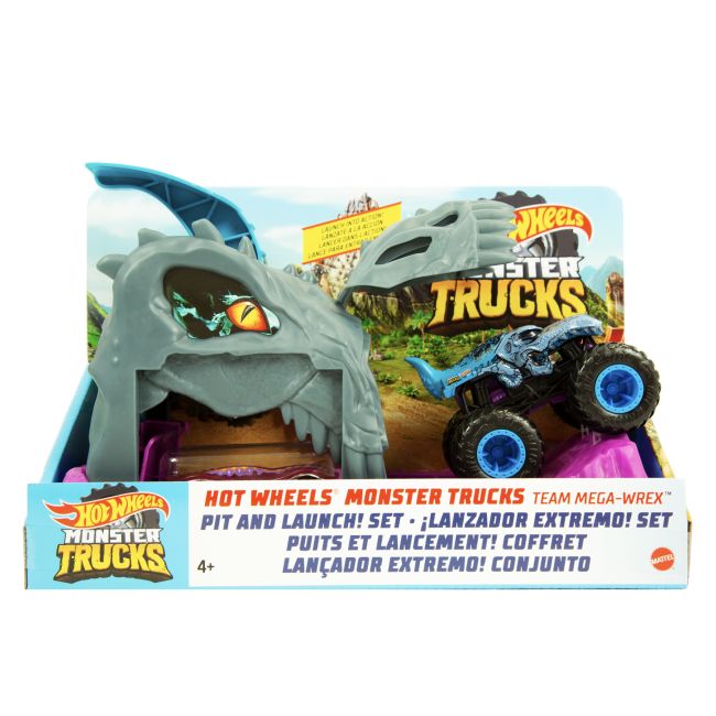 HOT WHEELS LANSATOR MONSTER TRUCK TEAM MEGA WREX CU DOUA MASINUTE VIVMTGKY01_GVK00