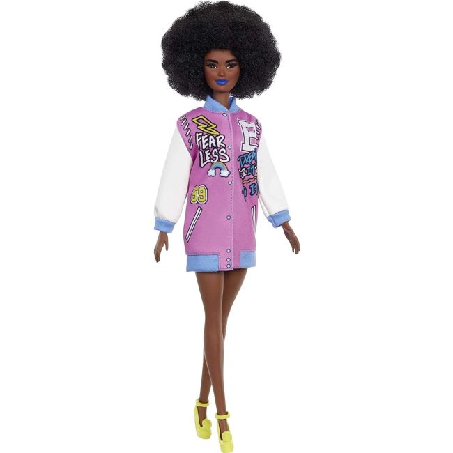 PAPUSA BARBIE FASHIONISTA CU PARUL AFRO SI JACHETA LILA VIVMTFBR37_GRB48