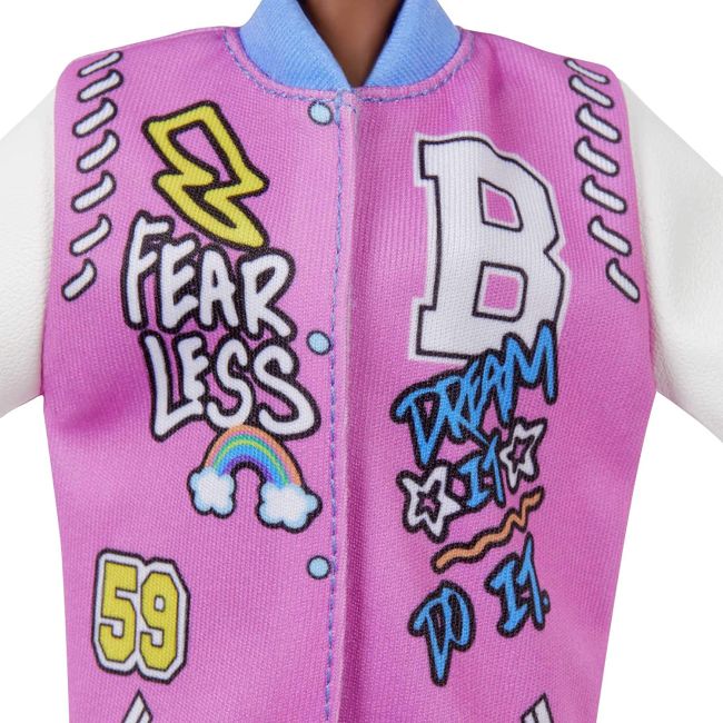 PAPUSA BARBIE FASHIONISTA CU PARUL AFRO SI JACHETA LILA VIVMTFBR37_GRB48
