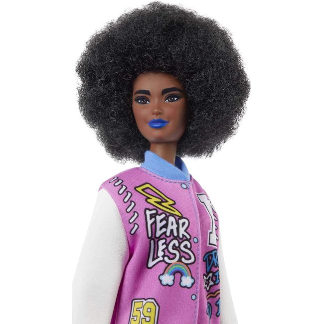PAPUSA BARBIE FASHIONISTA CU PARUL AFRO SI JACHETA LILA VIVMTFBR37_GRB48