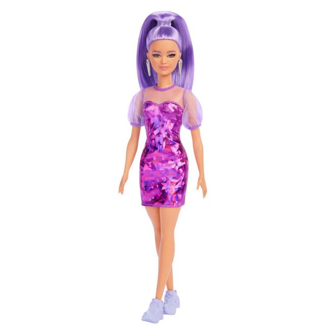 PAPUSA BARBIE FASHIONISTA CU PAR MOV CU ROCHIE CU UMERI BUFANTI VIVMTFBR37_HBV12