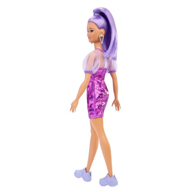 PAPUSA BARBIE FASHIONISTA CU PAR MOV CU ROCHIE CU UMERI BUFANTI VIVMTFBR37_HBV12