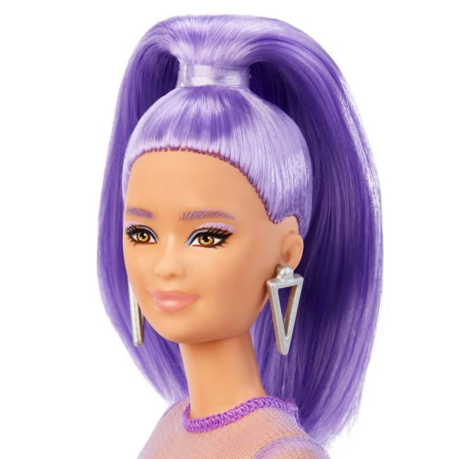 PAPUSA BARBIE FASHIONISTA CU PAR MOV CU ROCHIE CU UMERI BUFANTI VIVMTFBR37_HBV12