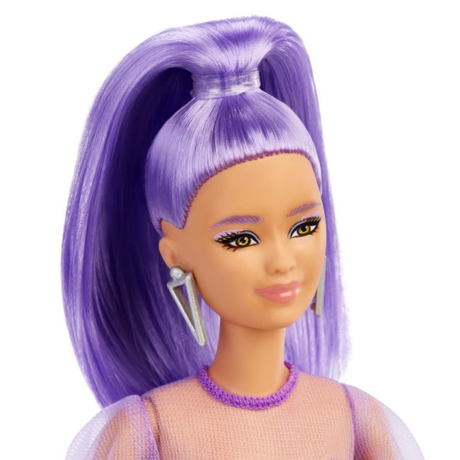 PAPUSA BARBIE FASHIONISTA CU PAR MOV CU ROCHIE CU UMERI BUFANTI VIVMTFBR37_HBV12