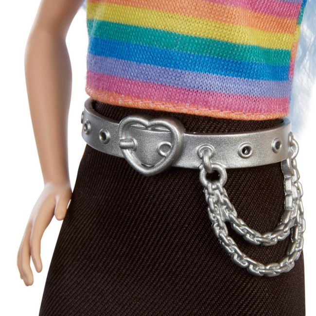 PAPUSA BARBIE FASHIONISTA CU PARUL MOV  TRICOU MULTICOLOR SI FUSTA NEAGRA VIVMTFBR37_GRB61