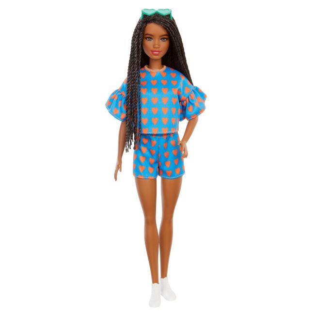 PAPUSA BARBIE FASHIONISTA SATENA CU CODITE IMPLETITE SI TINUTA CASUAL ALBASTRA VIVMTFBR37_GRB63