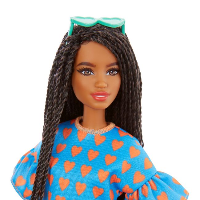 PAPUSA BARBIE FASHIONISTA SATENA CU CODITE IMPLETITE SI TINUTA CASUAL ALBASTRA VIVMTFBR37_GRB63