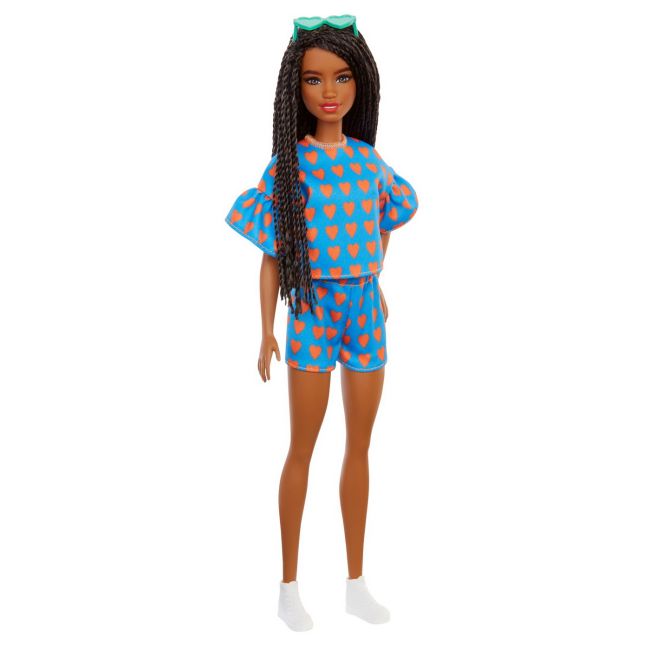 PAPUSA BARBIE FASHIONISTA SATENA CU CODITE IMPLETITE SI TINUTA CASUAL ALBASTRA VIVMTFBR37_GRB63