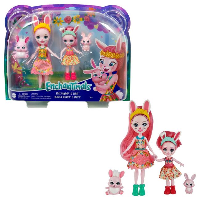 ENCHANTIMALS SET PAPUSI SURORI SI ANIMALUTELE LOR  BREE BUNNY & TWIST SI BEDELIA BUNNY & TAPPY VIVMTHCF79_HCF84