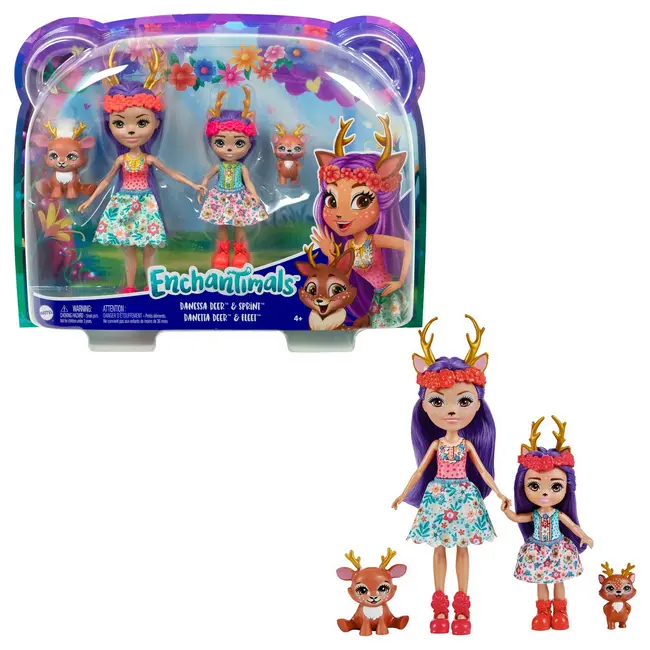 ENCHANTIMALS SET PAPUSI SURORI SI ANIMALUTELE LOR  DANESSA DEER & SPRINT SI DANETTA DEER & FLEET VIVMTHCF79_HCF80