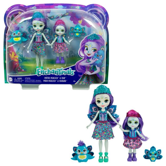 ENCHANTIMALS SET PAPUSI SURORI SI ANIMALUTELE LOR PATTER PEACOCK  & FLAP SI PIERA PEACOCK & FEATHER VIVMTHCF79_HCF83