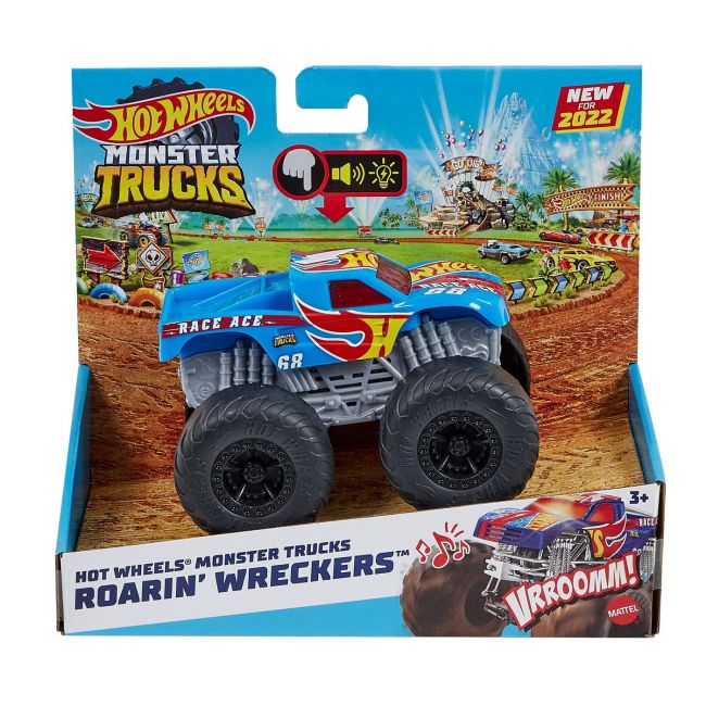 HOT WHEELS MONSTER TRUCK ROARIN WRECKERS RACE ACE CU FUNCTII SI SUNETE SCARA  1:43 VIVMTHDX60_HDX63