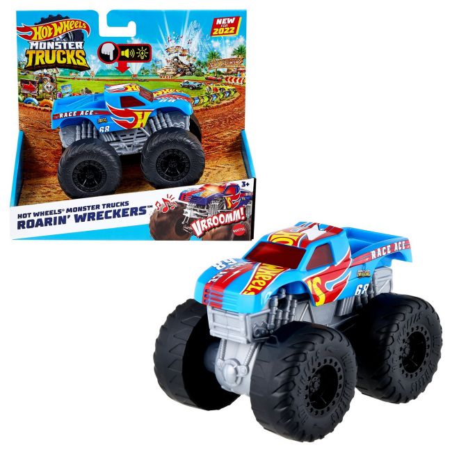 HOT WHEELS MONSTER TRUCK ROARIN WRECKERS RACE ACE CU FUNCTII SI SUNETE SCARA  1:43 VIVMTHDX60_HDX63