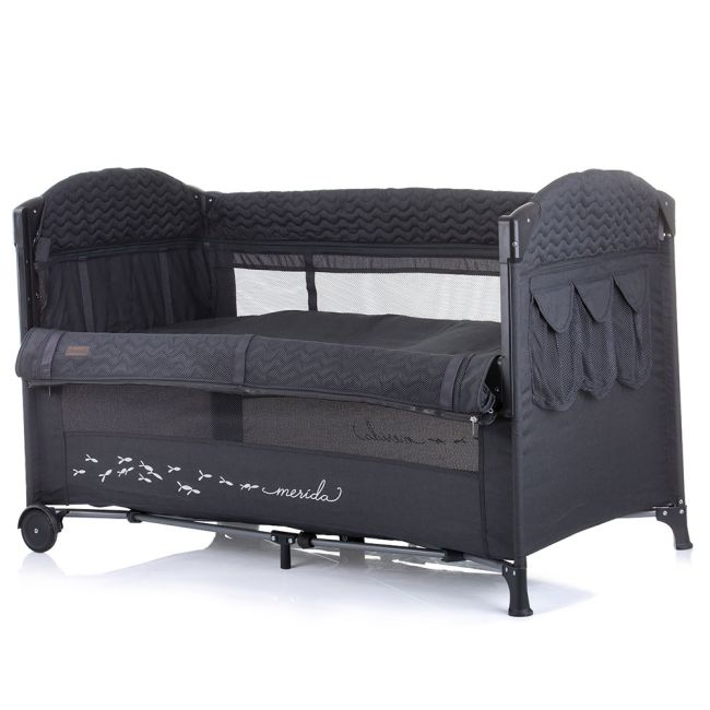 Patut pliabil chipolino merida anthracite linen cu laterala culisanta hubkosimer0221an