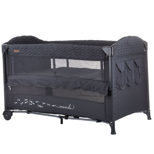 Patut pliabil chipolino merida anthracite linen cu laterala culisanta hubkosimer0221an
