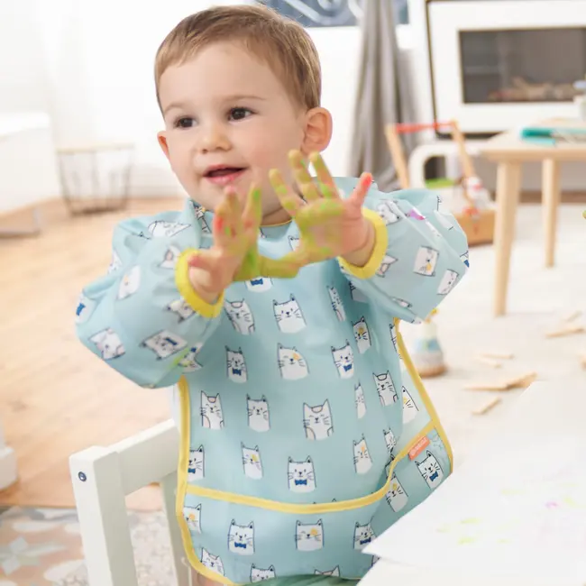 Badabullle - bavetica cu maneci, albastra cu pisicute bbbb007025