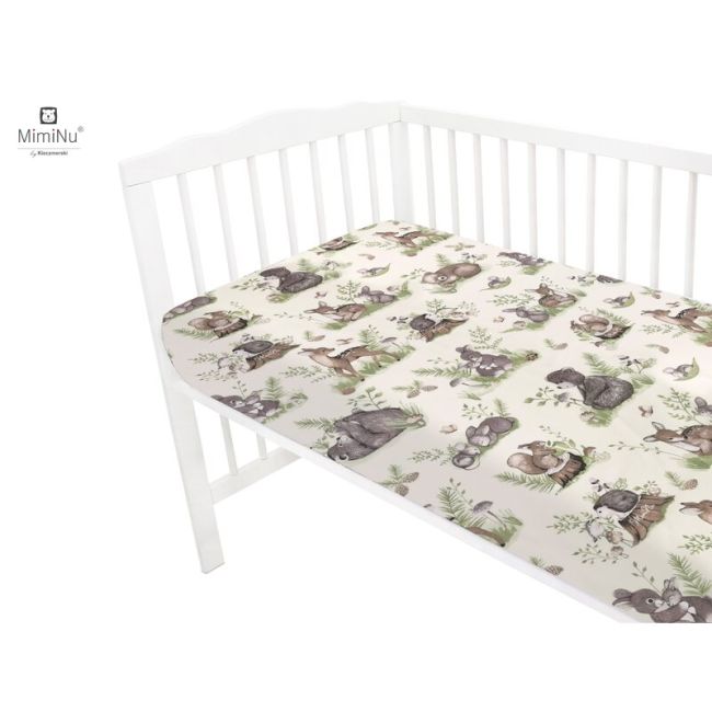 MimiNu - Cearceaf cu elastic pentru patut 120X60 cm, Din bumbac, Design, Calm Forest Natural BYN6426972009935