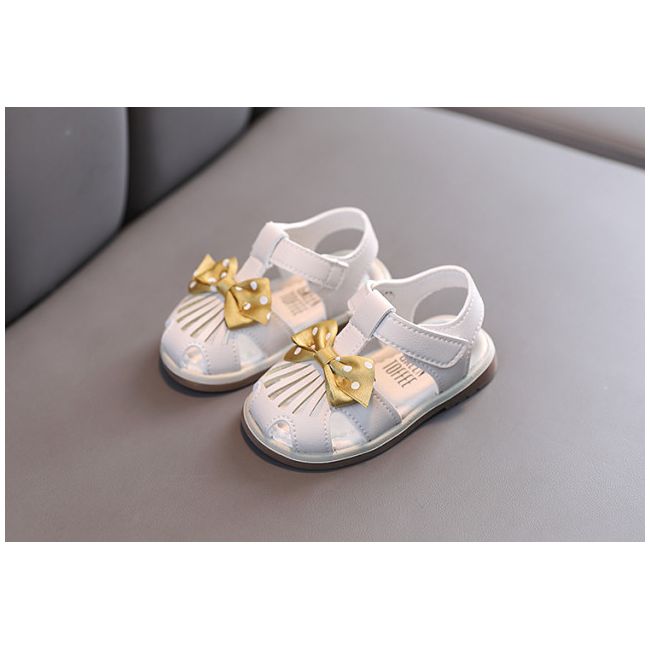 Sandalute ivoire pentru fetite - Gold bow MDKB-3-1-DE3