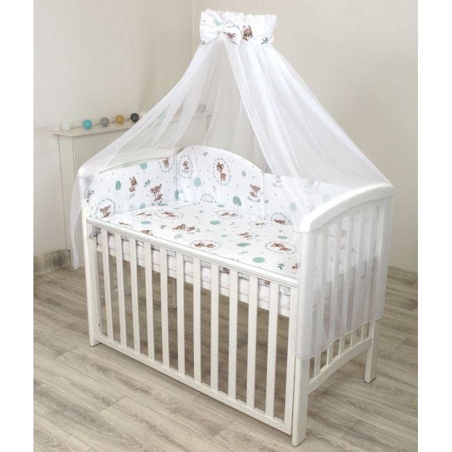 Set Lenjerie Din Bumbac Cu Protectie Laterala Pentru Pat Bebe 120 X 60 Cm, Caprioara Mica, Amy Pjb83600