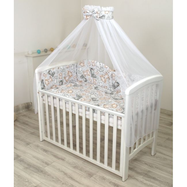 Set Lenjerie Din Bumbac Cu Protectie Laterala Pentru Pat Bebe 120 X 60 Cm, Safari Bej , Amy Pjb83599