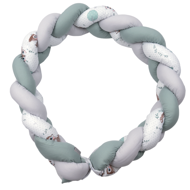 Aparatoare Laterala Pat Bumper Impletit, Inchidere Velcro, Bumbac Caprioara Mica, 180x21 Cm Pjb83156