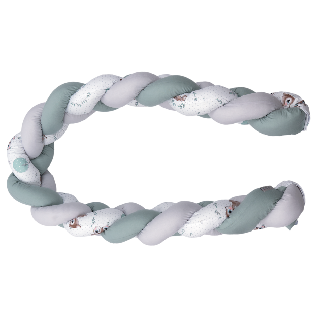 Aparatoare Laterala Pat Bumper Impletit, Inchidere Velcro, Bumbac Caprioara Mica, 180x21 Cm Pjb83156