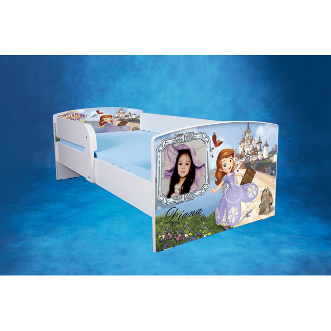 Pat Cu Printesa Sofia 2 Personalizat 160x80 Cu Saltea SafeNest, Fara Sertar Ptv2815