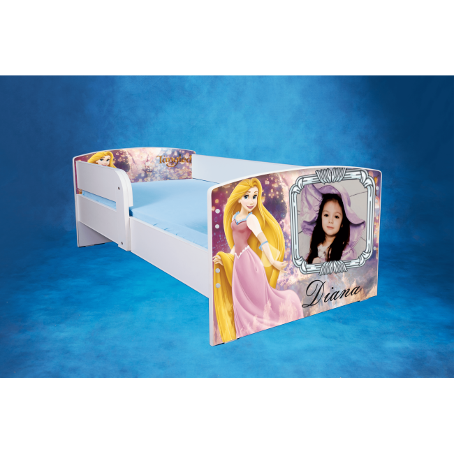 Pat Cu Poza Si Nume Fete 2-8 Ani Cu Rapunzel, Saltea Inclusa 140x70 Si Sertar Ptv2776