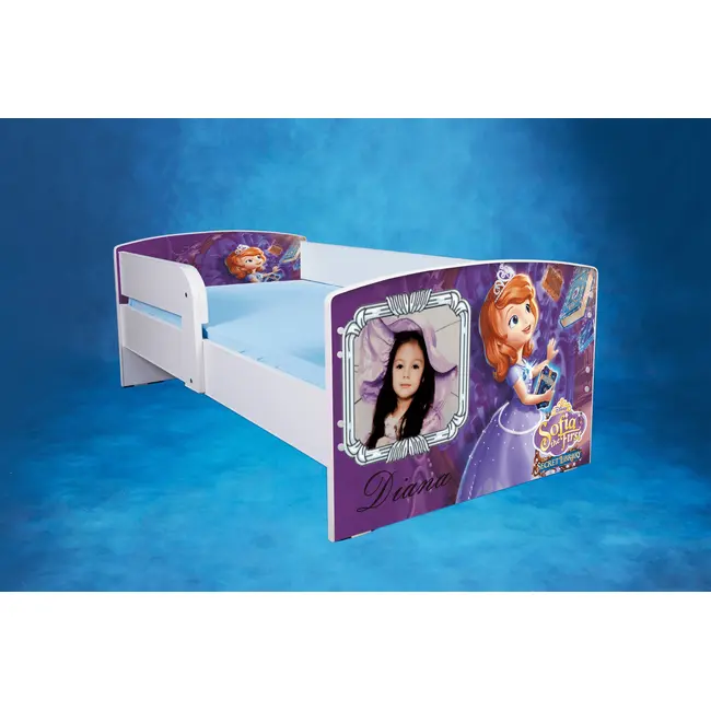 Pat Fetite 2-8 Ani Cu Sofia Intai Cu Nume Si Poza Copil Si Saltea SafeNest 140x70 Cm, Fara Sertar Ptv2819