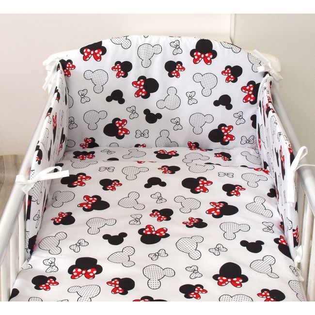 Set Lenjerie Din Bumbac Cu Protectie Laterala Pentru Pat Bebe 120 X 60 Cm, Miki, Amy Pjb83601
