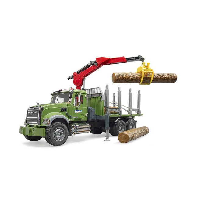 Bruder - Camion Lemne Mack Granite Cu Macara De Incarcare, Graifer Si 3 Busteni ARTBR02824