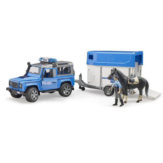 Bruder - Masina De Politie Land Rover Defender Cu Remorca, Politist Si Cal ARTBR02588