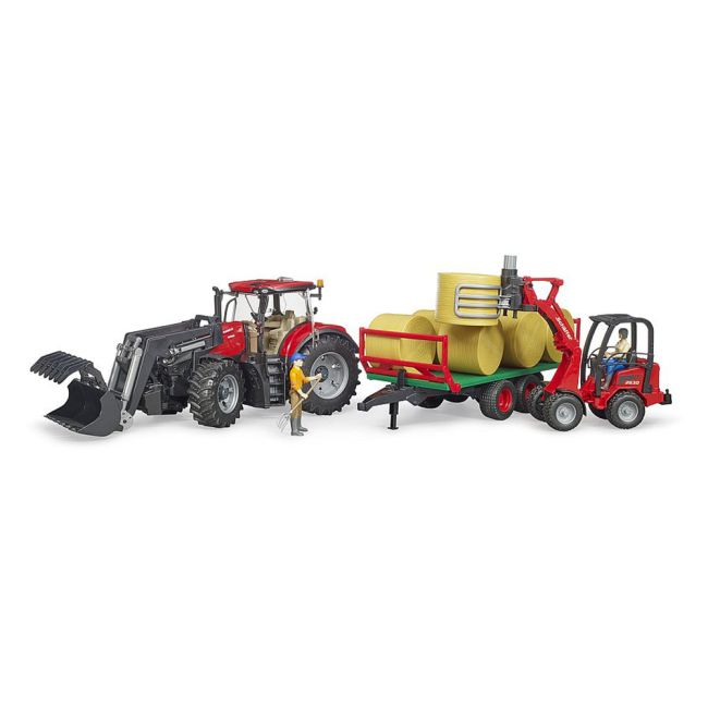 Bruder - Tractor Case Ih Optum 300 Cvx Cu Incarcator Frontal Si Remorca Transport Cu 8 Baloti ARTBR03198
