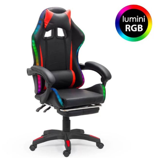 Scaun gaming cu iluminare led rgb off 303, perne detasabile, suport picioare retractabil, polipropilena, 110 kg drm9864