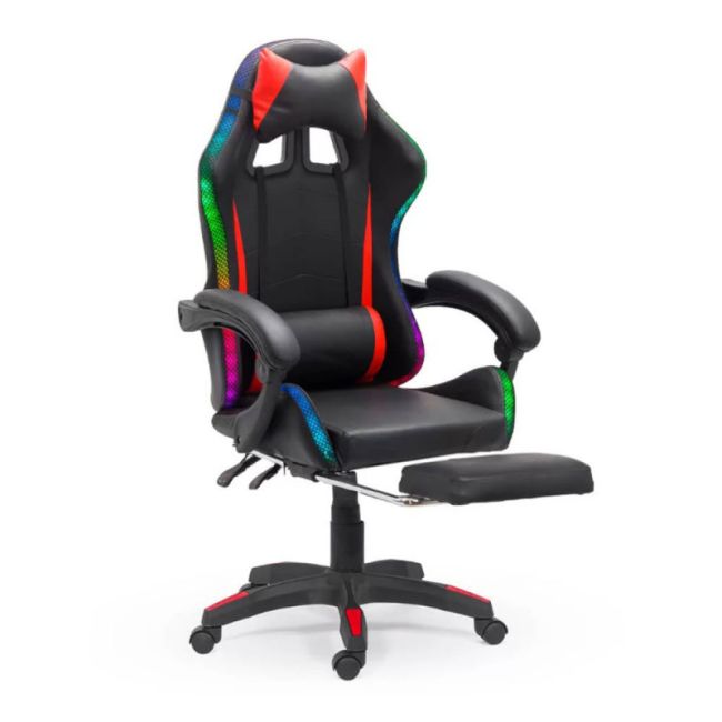 Scaun gaming cu iluminare led rgb off 303, perne detasabile, suport picioare retractabil, polipropilena, 110 kg drm9864