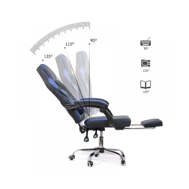 Scaun directorial cu suport picioare off 302, gaming, mecanism de balans, piele ecologica, cadru cromat, 110 kg drm9863