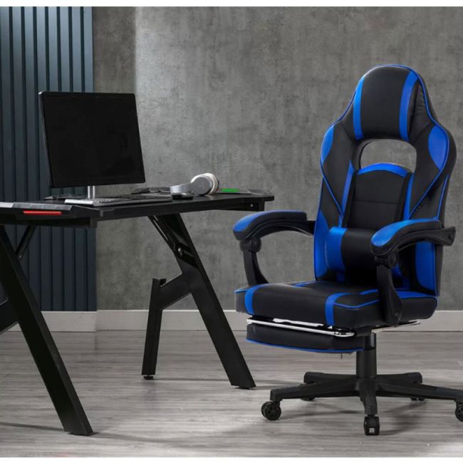 Scaun directorial cu suport picioare off 302, gaming, mecanism de balans, piele ecologica, cadru cromat, 110 kg drm9863