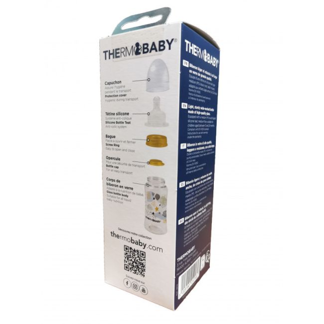Thermobaby-Biberon din sticla cu gat larg 230ml, tetina silicon, debit mediu DNBTHE1852