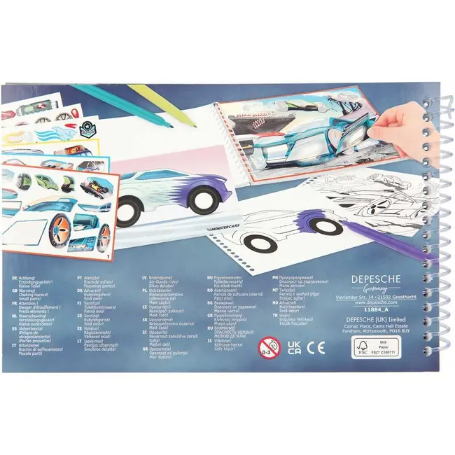 Carte de colorat cu stickere Monster Cars Depesche PT11884 BBJPT11884_Initiala