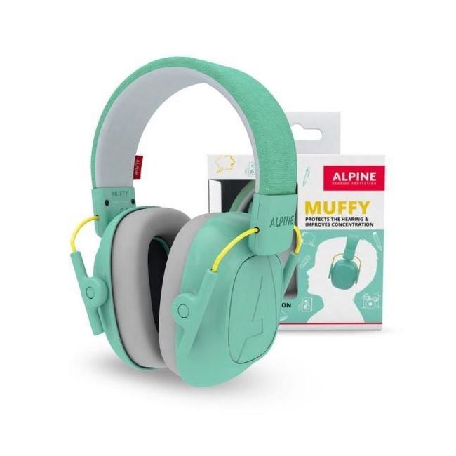 Casti antifonice pliabile pentru copii 5-16 ani, ofera protectie auditiva, SNR 25, verde menta, ALPINE Muffy Kids Mint ALP26498