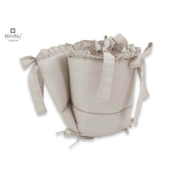 MimiNu - Lenjerie patut 3 piese, Cu volanase, Cu protectie laterala, Din bumbac, Pentru patut 120x60 cm, Colectia Royal, Beige BYN6426972010405