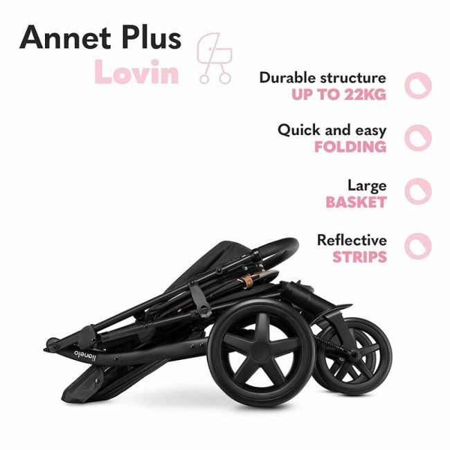 Lionelo - Carucior sport Annet Plus Lovin\', De la nastere, Cu accesorii, 0 - 22 Kg, Negru BYNLO-ANNET_PLUS_LOVIN