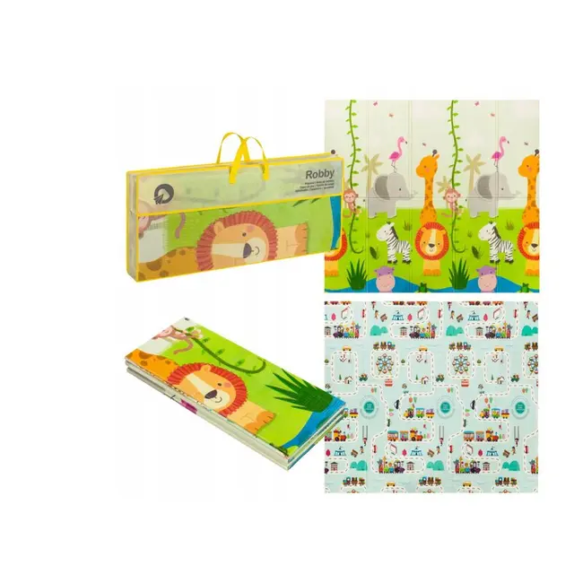 Lionelo - Covoras educativ Robby, Pliabil, Impermeabil, 200 x 180 cm, Cu Imprimeu pe ambele parti, Multicolor BYNLOE-ROBBY_MULTICOLOR