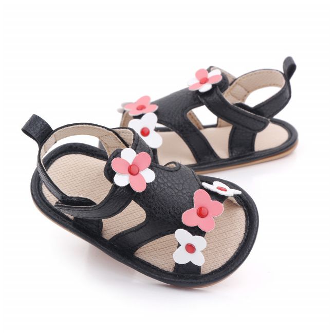 Sandalute negre cu floricele LID2571-1- sa2