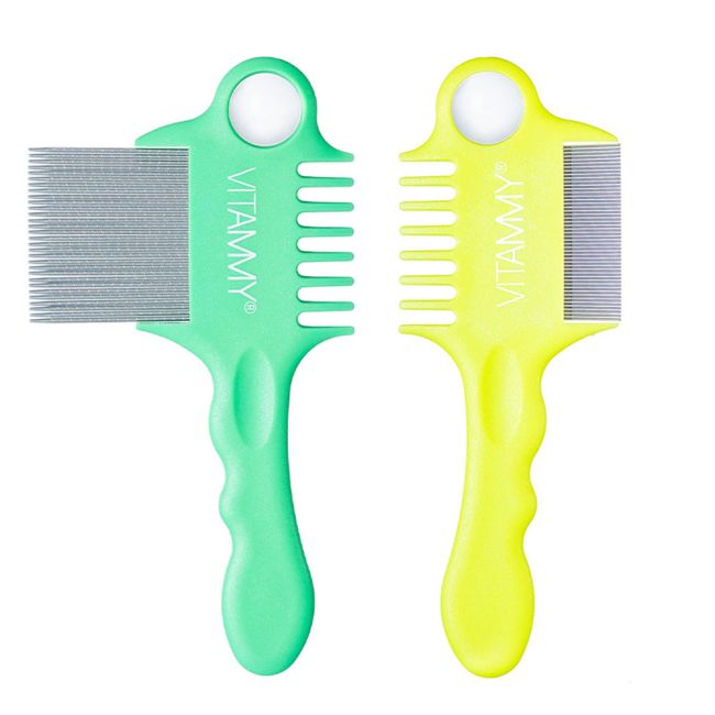 Set 2 piepteni Vitammy Fino, pentru indepartarea paduchilor, Galben/ Verde BITVitammyfino2